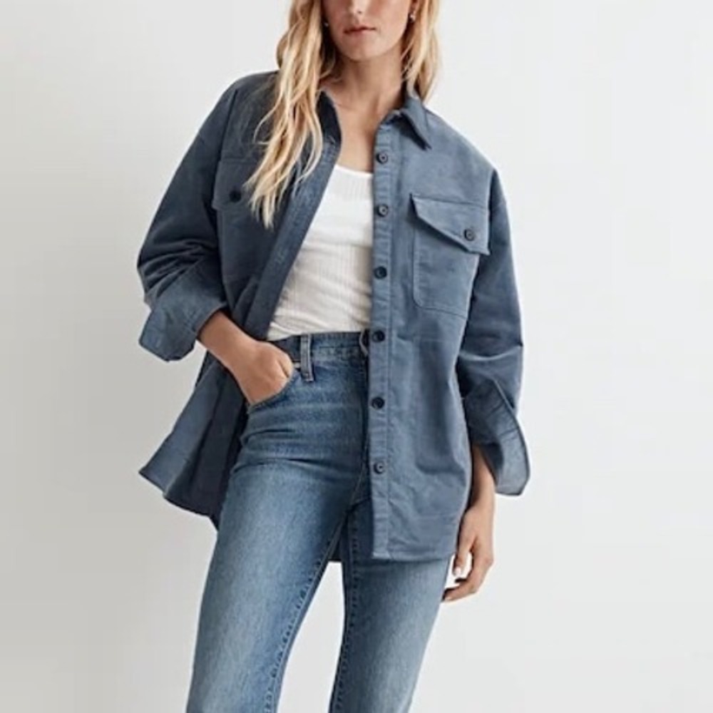 Madewell Teapot Blue Corduroy Twill Oversized Shirt-Jacket‎ Size Medium